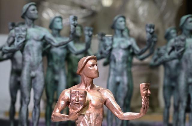 TOPSHOT - Statuettes of the award given at the Screen Actors Guild Awards known as the Actor are displayed at the American Fine Arts Foundry on January 15, 2019, in Burbank, California, where the solid bronze statuettes are produced. - The Screen Actors Guild (SAG) Awards will be held on January 27. (Photo by Frederic J. BROWN / AFP)        (Photo credit should read FREDERIC J. BROWN/AFP via Getty Images)