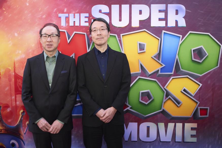Takumi Kawagoe, left, and Kaji Kondo arrive at the premiere of "The Super Mario Bros. Movie," Saturday, April 1, 2023, at Regal LA Live in Los Angeles. (Photo by Allison Dinner/Invision/AP)