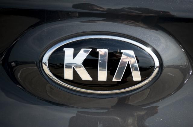 A logo of KIA. Kia Corporation Kyungsung Precision Industry, Kia Motors Corporation, is a South Korean multinational automobile manufacturer headquartered in Seoul. Close-up of car manufacturer automotive logos of cars in a parking in Eindhoven, the Netherlands on October 28, 2022 (Photo Illustration by Nicolas Economou/NurPhoto via Getty Images)