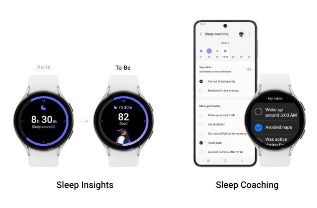A product photo showing the new sleep features on the Samsung One UI 5 Watch.