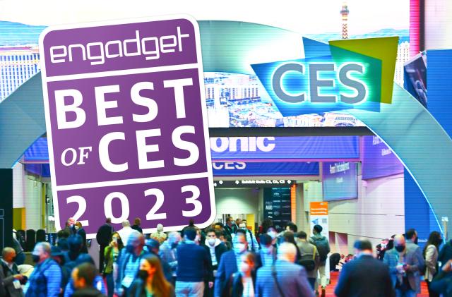 A crowd shot at CES 2022 with an archway emblazoned with the CES logo and the Engadget Best of CES 2023 badge superimposed on the top left.