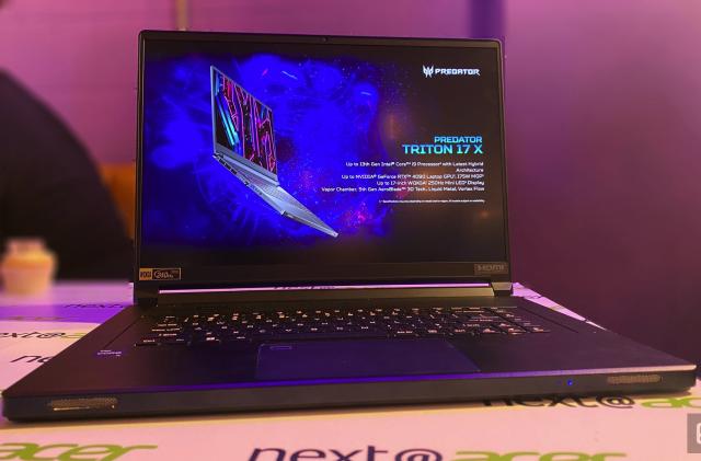 Image of the Predator Triton 17 X on a table at Acer's live event.