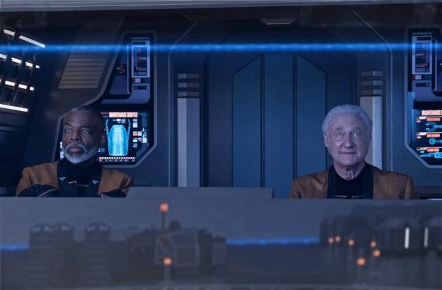 LeVar Burton as Geordi La Forge and Brent Spiner as Data in "Vox" Episode 309, Star Trek: Picard on Paramount+.  