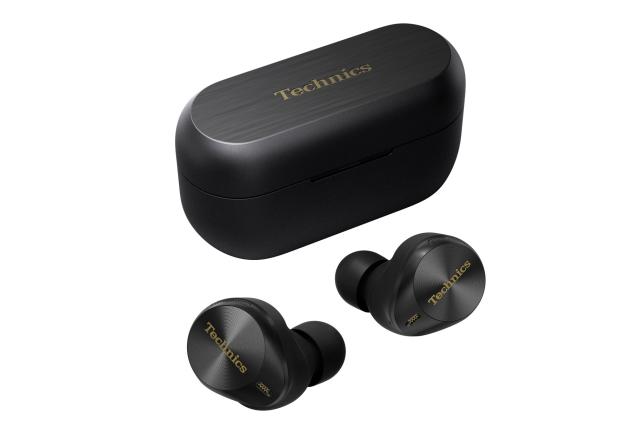 Image of Technics' AZ80 True Wireless Earbuds on a white background, the new earbuds with improved internals that, the company promises, offers its 'greatest sound ever.'