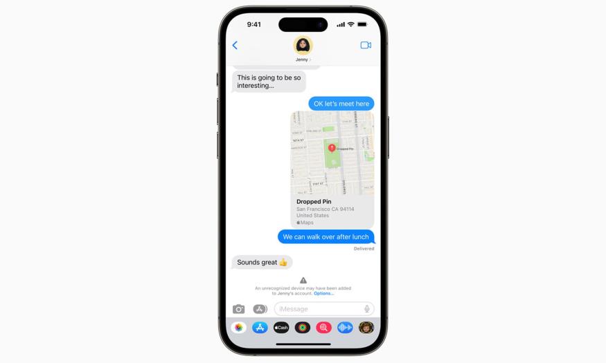 Screenshot of Apple's iMessage Contact Key Verification feature, which the company says will protect private conversations from bad actors. 
