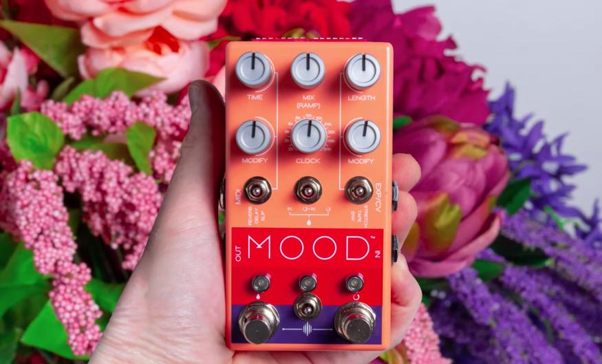 An image of the Chase Bliss MOOD MK1 pedal atop some flowers.