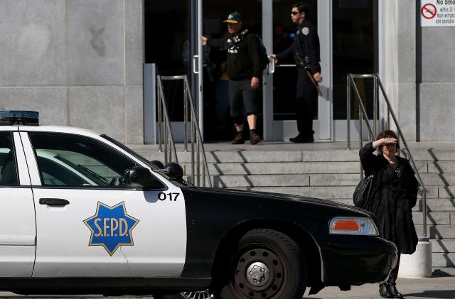 SAN FRANCISCO, CA - FEBRUARY 27:  A San Francisco police car sits parked in front of the Hall of Justice on February 27, 2014 in San Francisco, California.  A federal grand jury has indicted five San Francisco police officers and one former officer in two cases involving drug and computer thefts from suspects and the theft of money and gift cards from suspects. (Photo by Justin Sullivan/Getty Images)