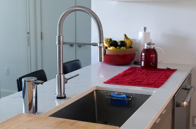 Delta's Trinsic Pro faucet with touch-sensitive Touch2O technology. 