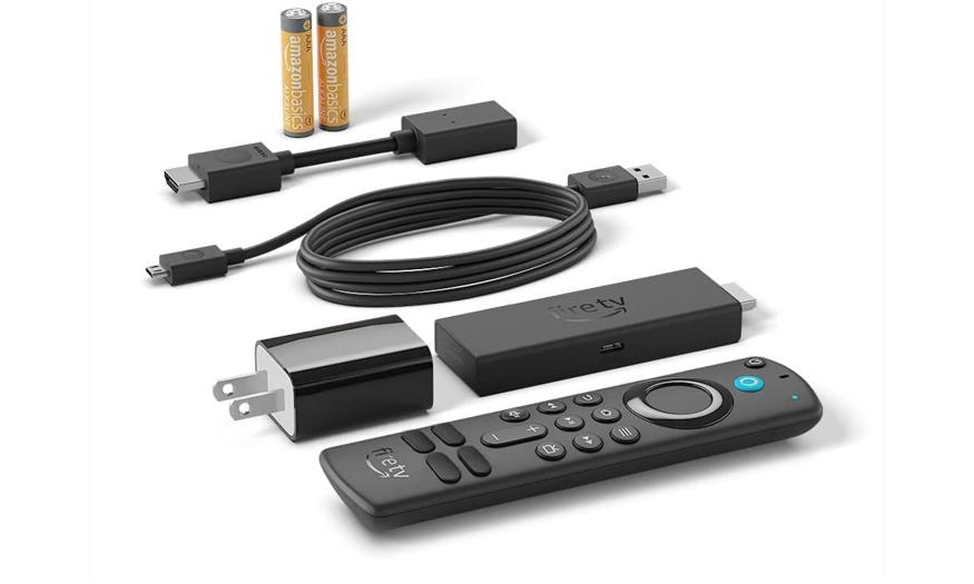 Fire TV Stick 4K Max, and all its components, against a white background.