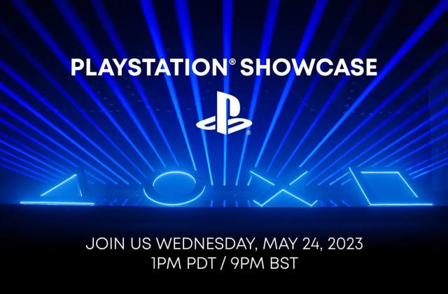 Image of the PlayStation logo with text reading "PlayStation Showcase. Join us Wednesday May 24, 2023, 1PM PDT / 9PM BST)."