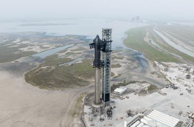 Fully stacked SpaceX Starship rocket at the company's Boca Chica facility in Texas. 