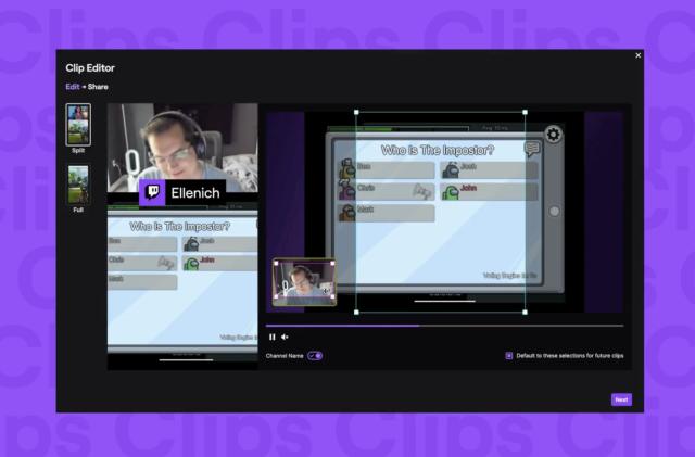 A screenshot of Twitch's new clip editor.