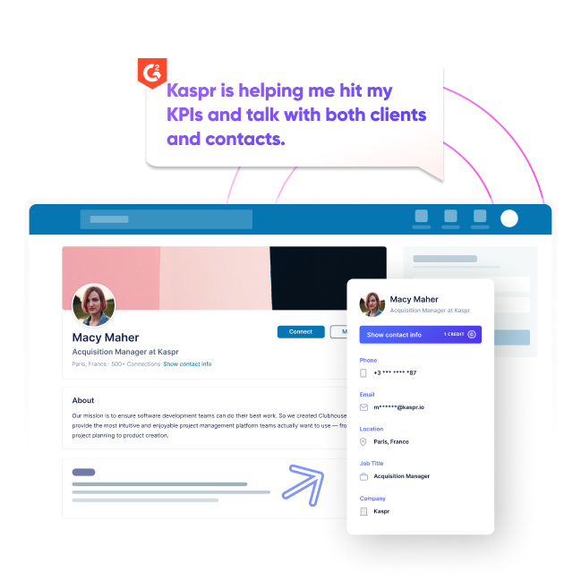 Graphic of Kaspr Chrome Extension and G2 quote
